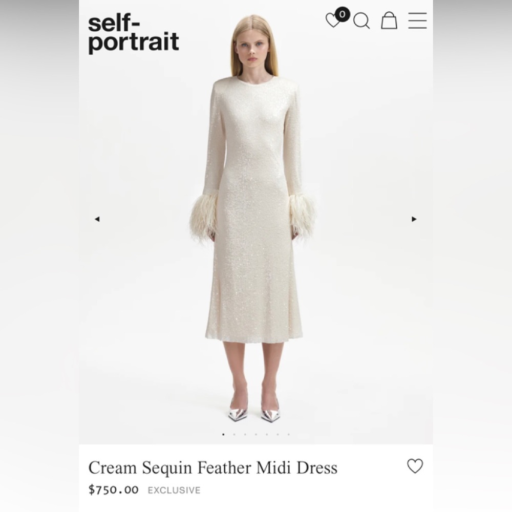 Self Portrait Cream Sequin Feather Midi Dress